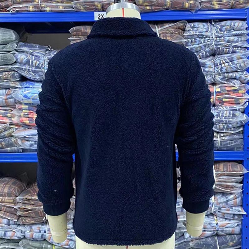 Crown Gentleman™ | Navy Lapel Padded Plush Jacket with Large Pockets