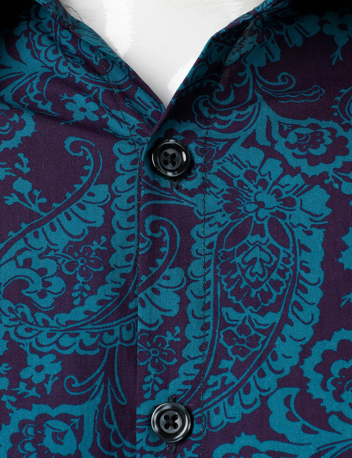 Crown Gentleman™ | Blue Cotton Long-Sleeve Shirt with Paisley Print