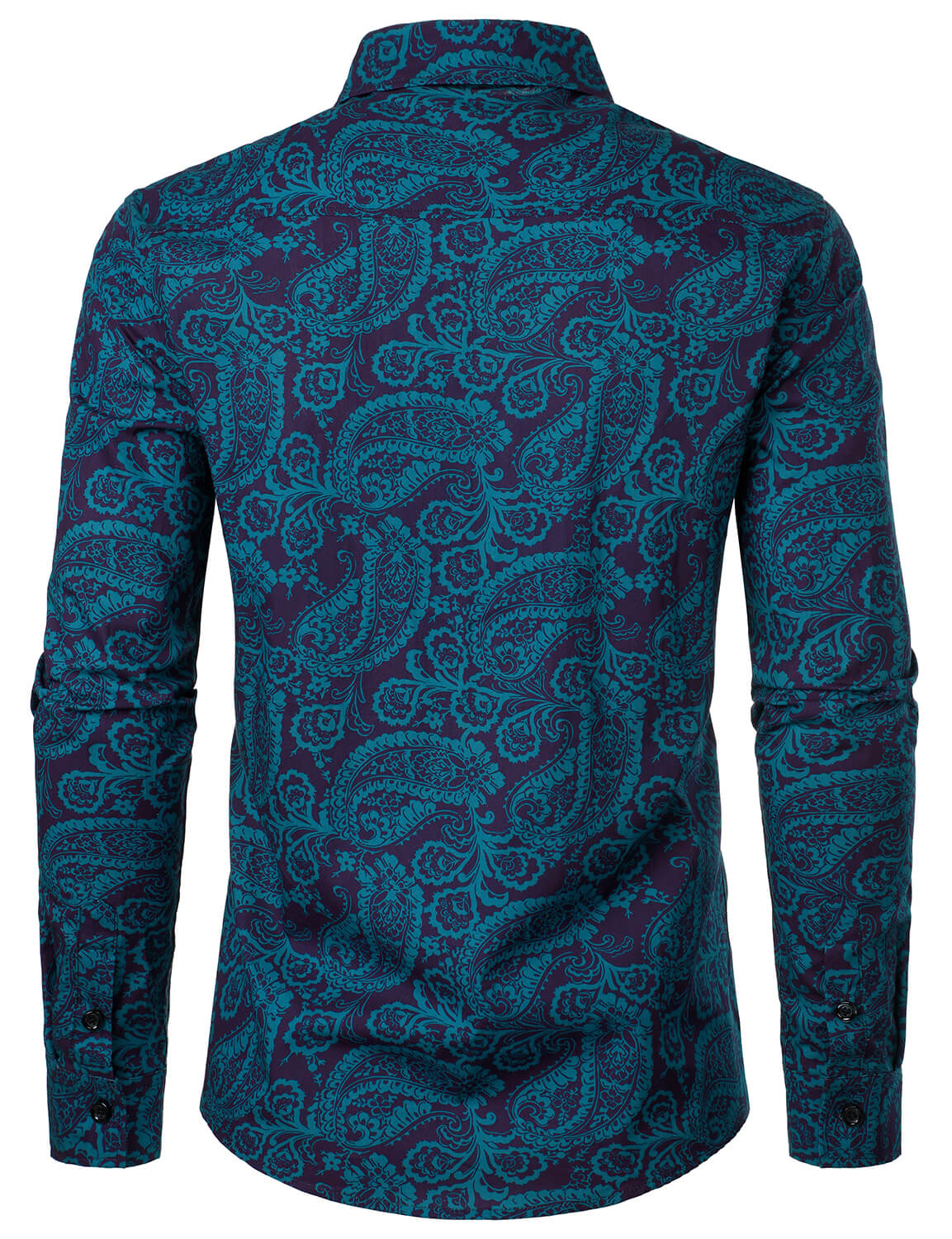 Crown Gentleman™ | Blue Cotton Long-Sleeve Shirt with Paisley Print