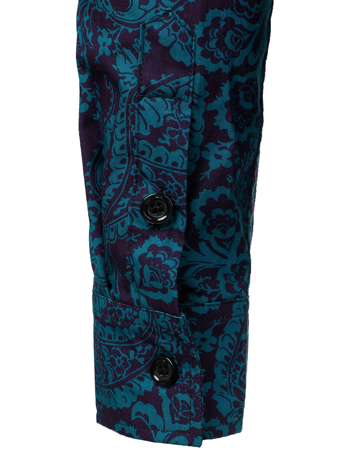 Crown Gentleman™ | Blue Cotton Long-Sleeve Shirt with Paisley Print