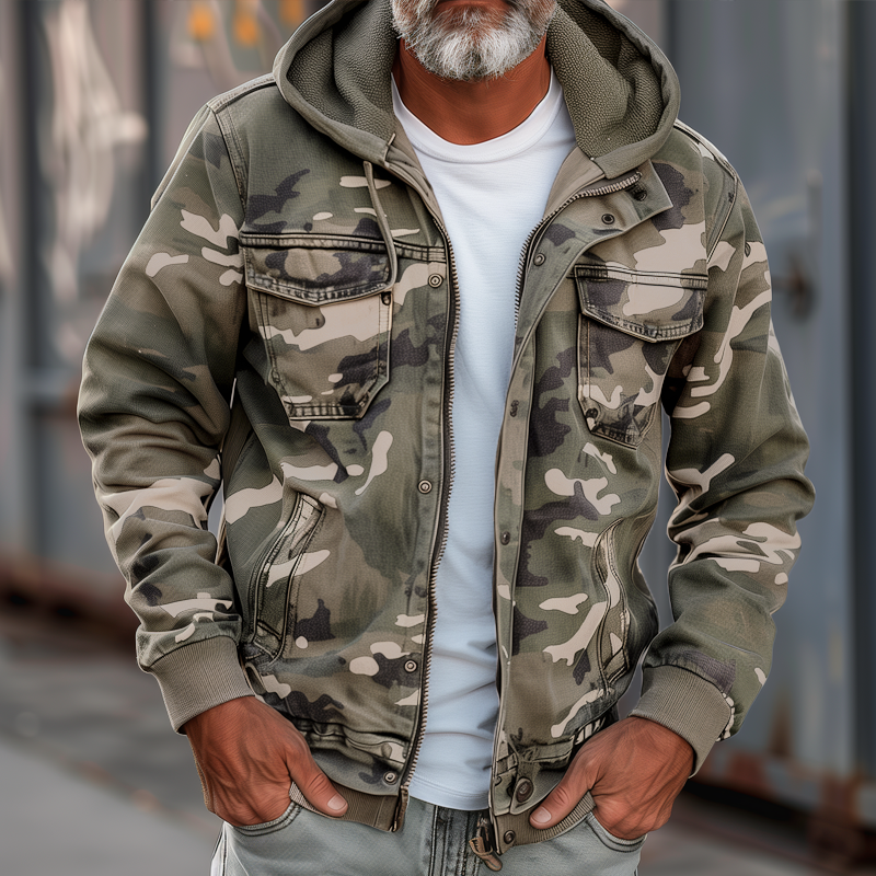 Crown Gentleman™ | Camouflage Hooded Multi-Pocket Cargo Jacket