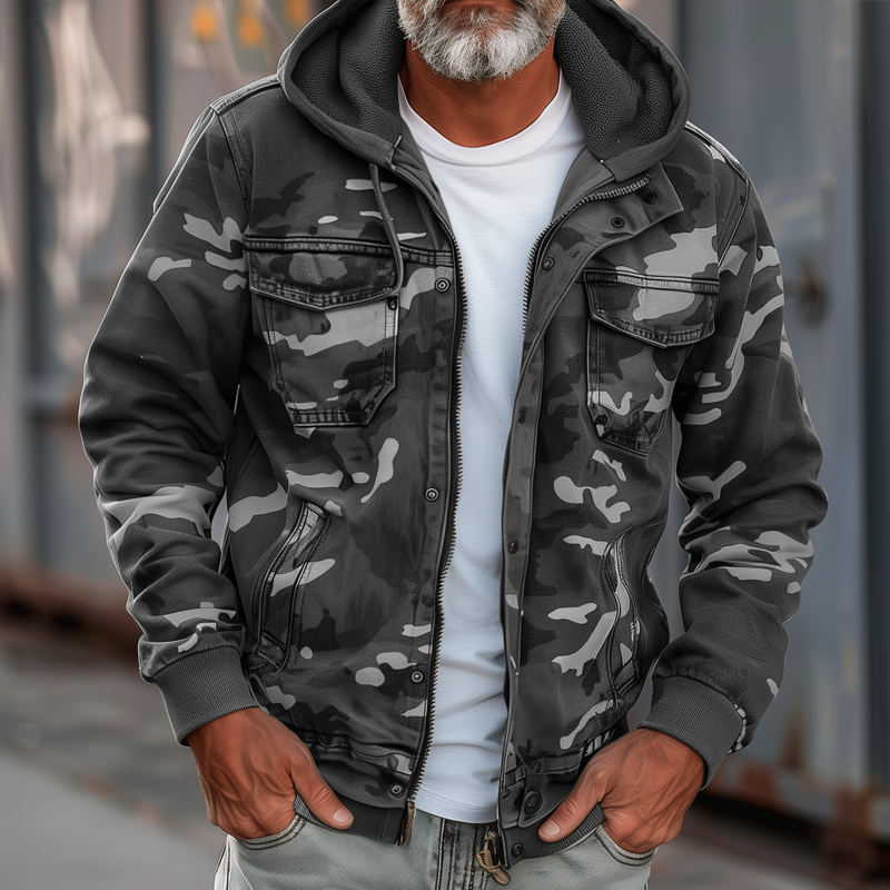 Crown Gentleman™ | Camouflage Hooded Multi-Pocket Cargo Jacket