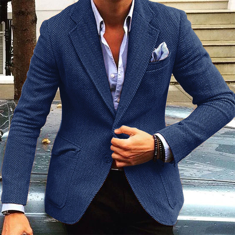 Crown Gentleman™ | Vintage Herringbone Lapel Single Breasted Blazer