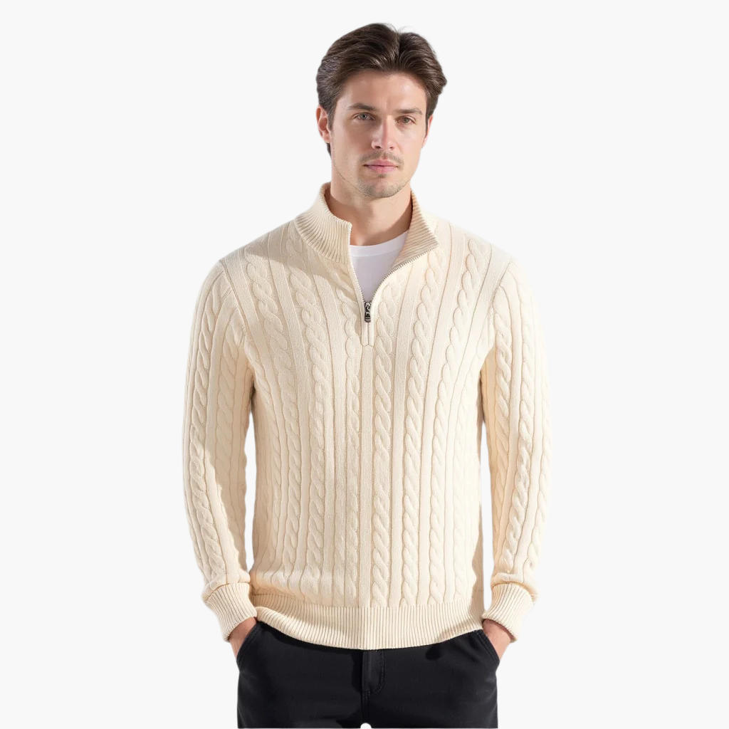 Crown Gentleman™ | Cable Knit Half-Zip  Sweater