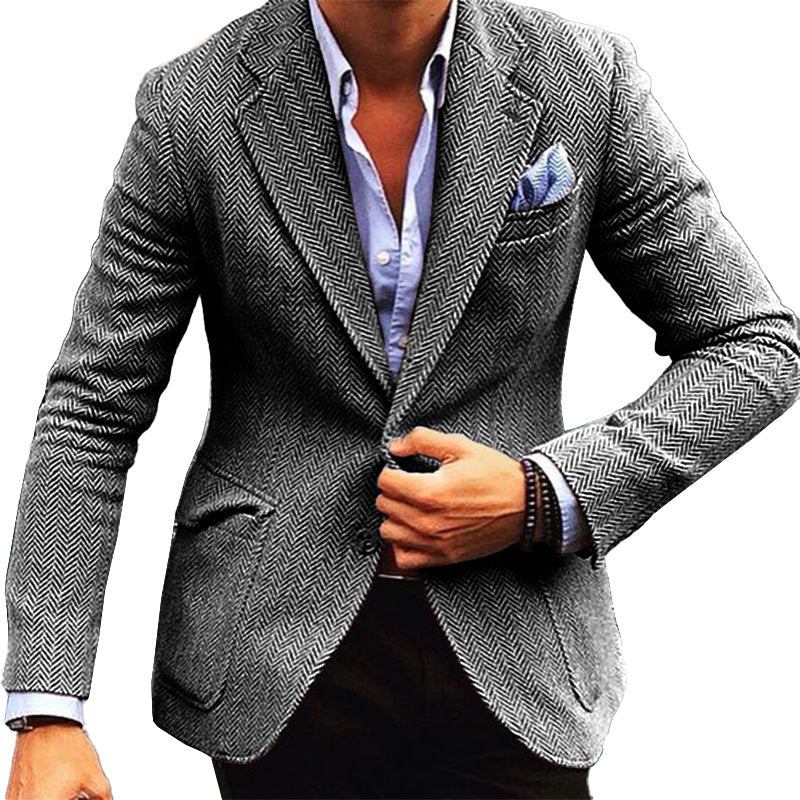 Crown Gentleman™ | Vintage Herringbone Lapel Single Breasted Blazer