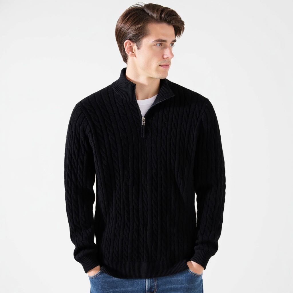 Crown Gentleman™ | Cable Knit Half-Zip  Sweater