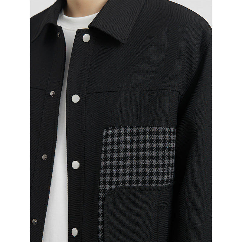 Crown Gentleman™ | Houndstooth Paneled Black Lapel Jacket