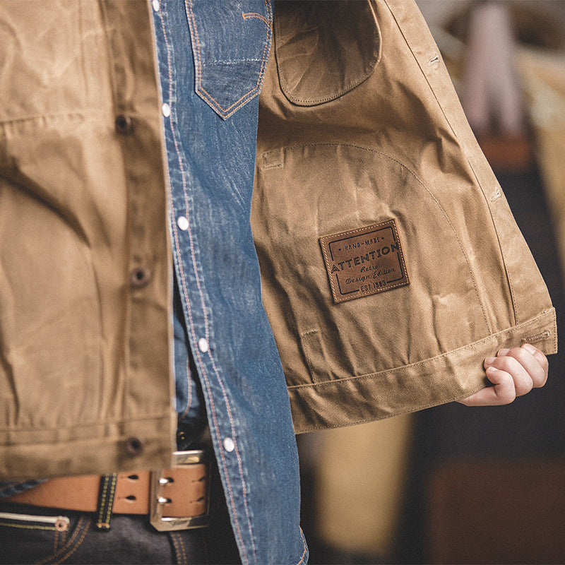 Crown Gentleman™ | Vintage Waxed Canvas Trucker Jacket