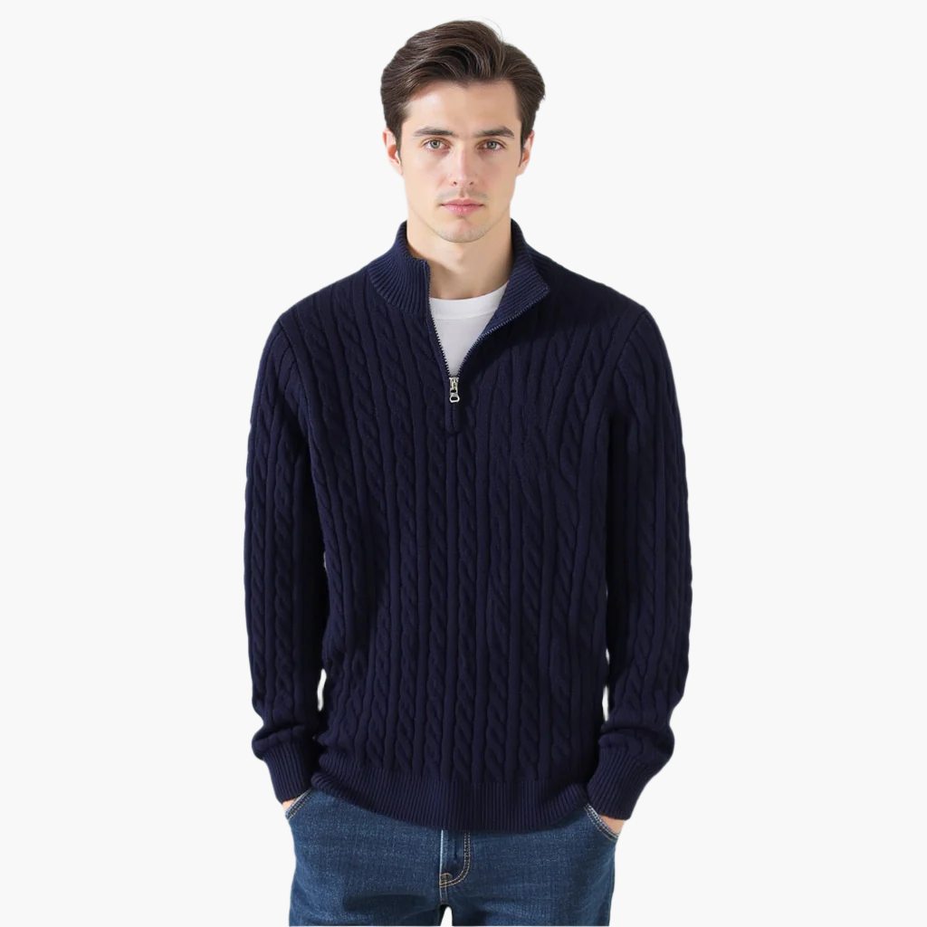 Crown Gentleman™ | Cable Knit Half-Zip  Sweater