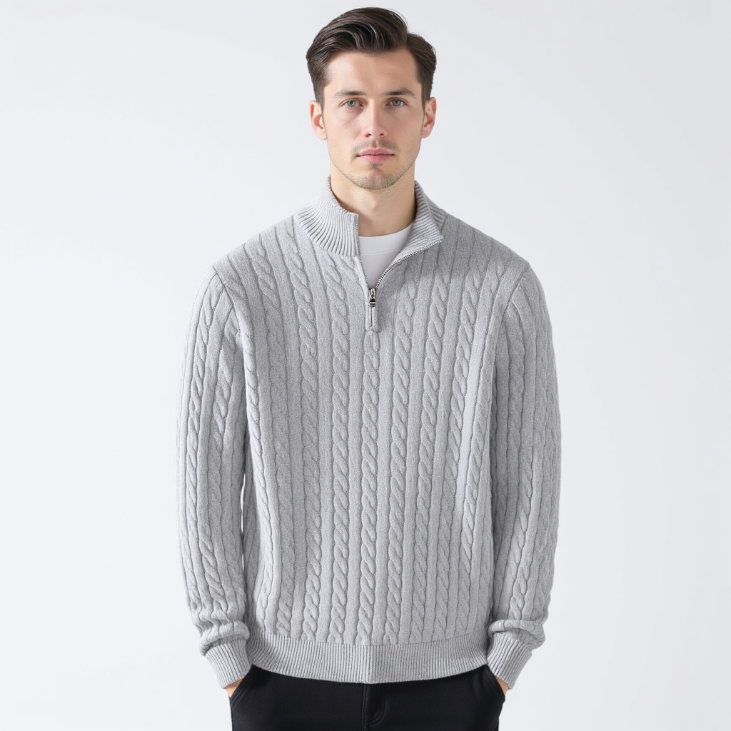 Crown Gentleman™ | Cable Knit Half-Zip  Sweater