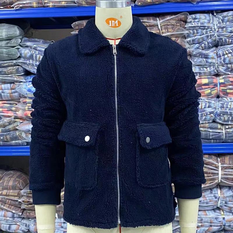 Crown Gentleman™ | Navy Lapel Padded Plush Jacket with Large Pockets