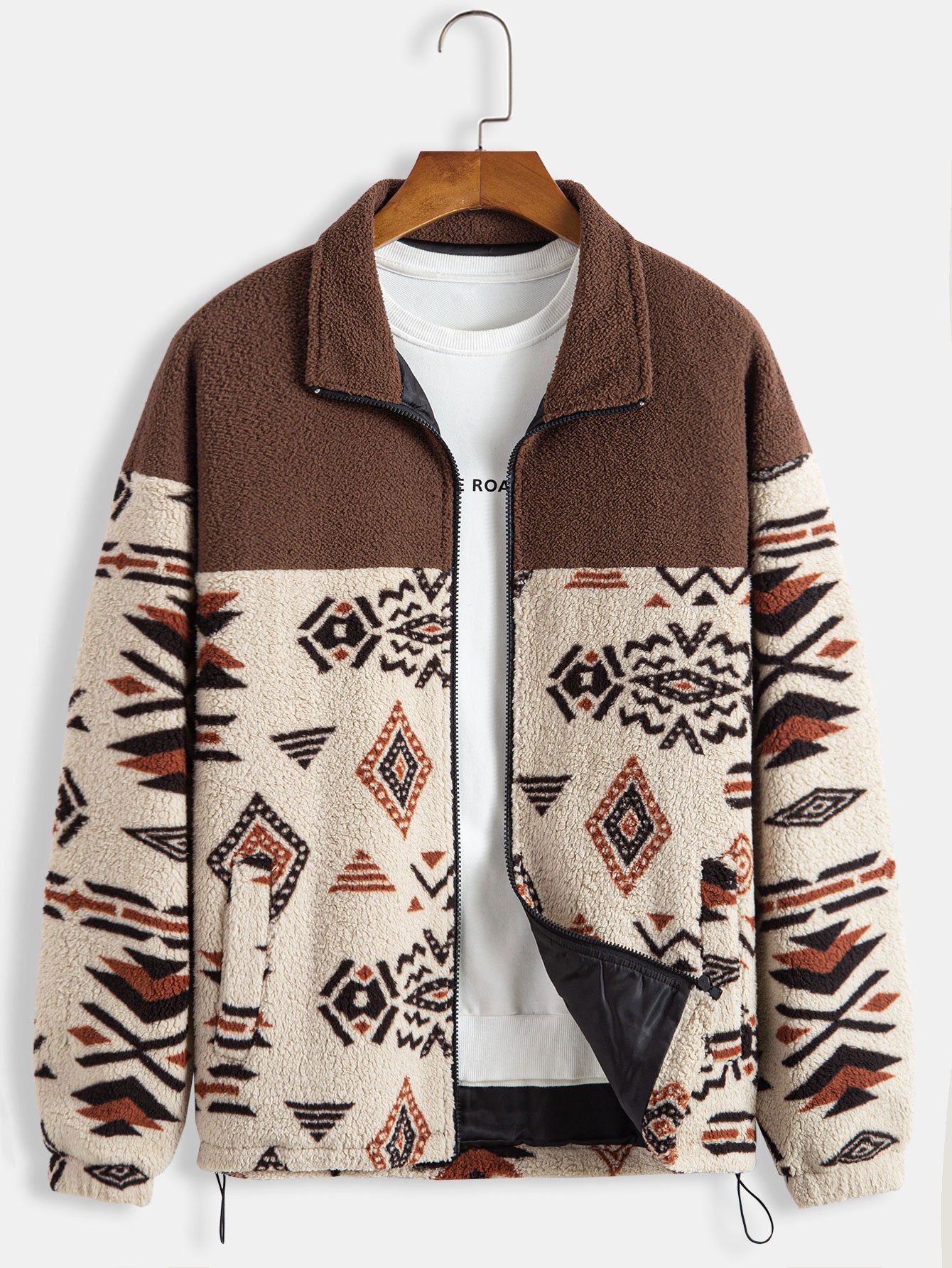 Crown Gentleman™ | Aztec Print Patchwork Teddy Fleece Coat