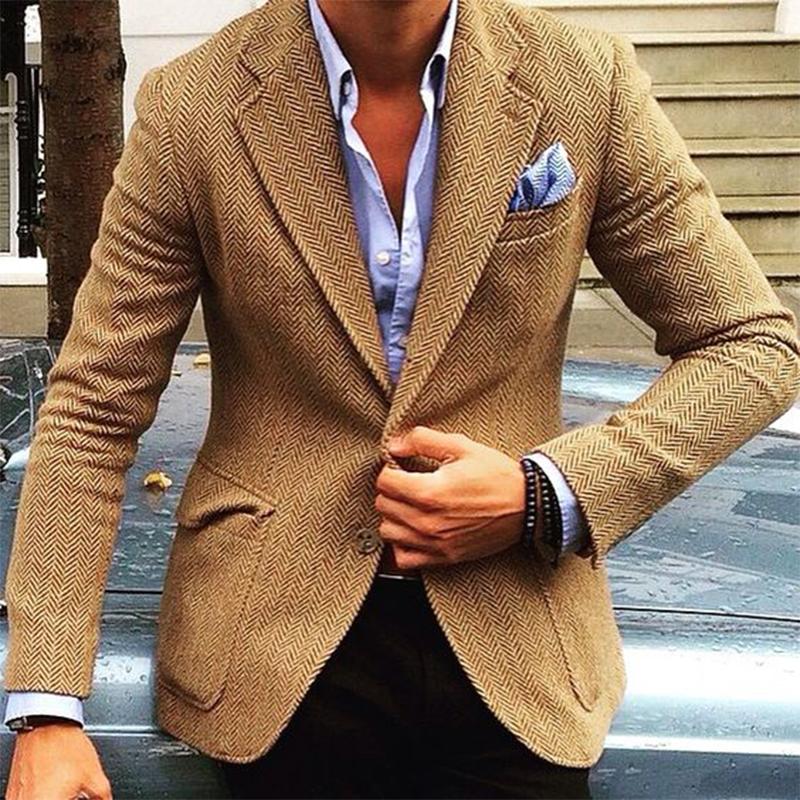 Crown Gentleman™ | Vintage Herringbone Lapel Single Breasted Blazer