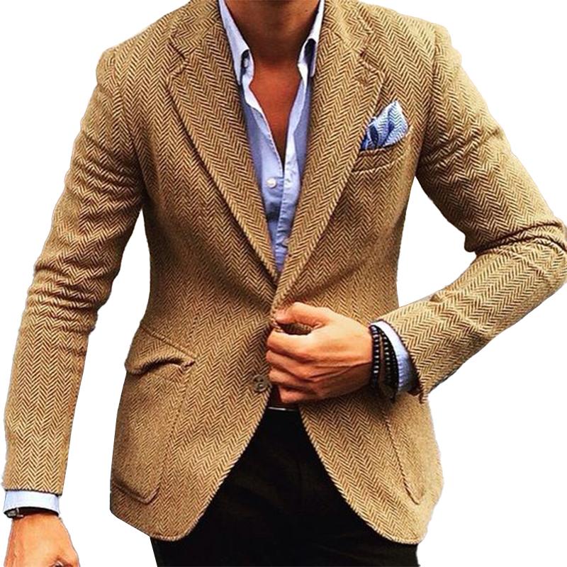 Crown Gentleman™ | Vintage Herringbone Lapel Single Breasted Blazer