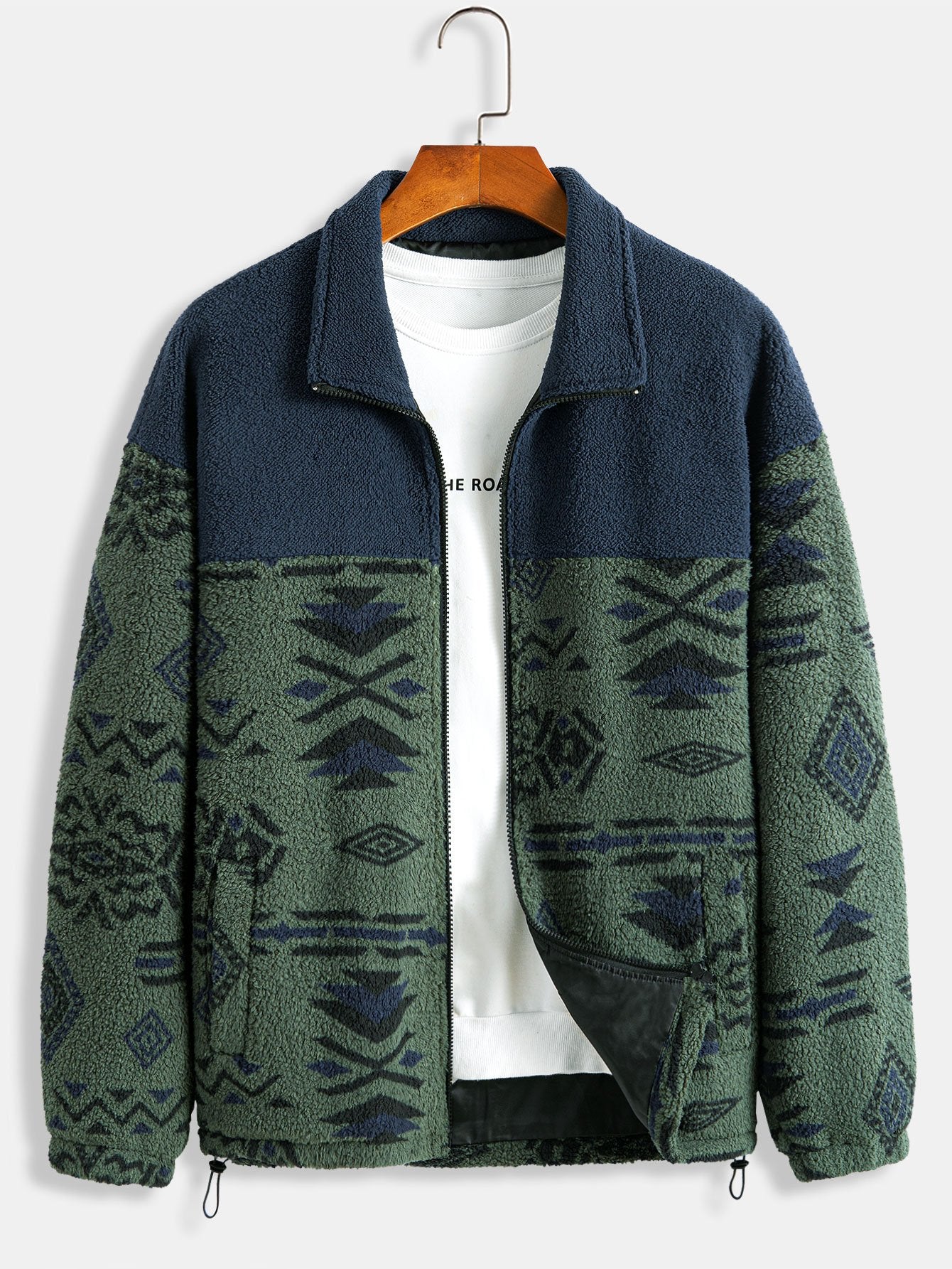 Crown Gentleman™ | Aztec Print Patchwork Teddy Fleece Coat