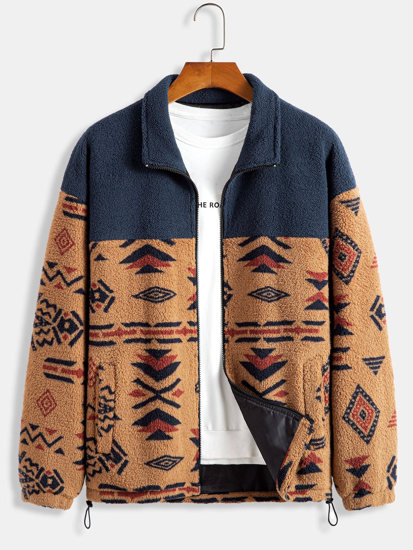 Crown Gentleman™ | Aztec Print Patchwork Teddy Fleece Coat