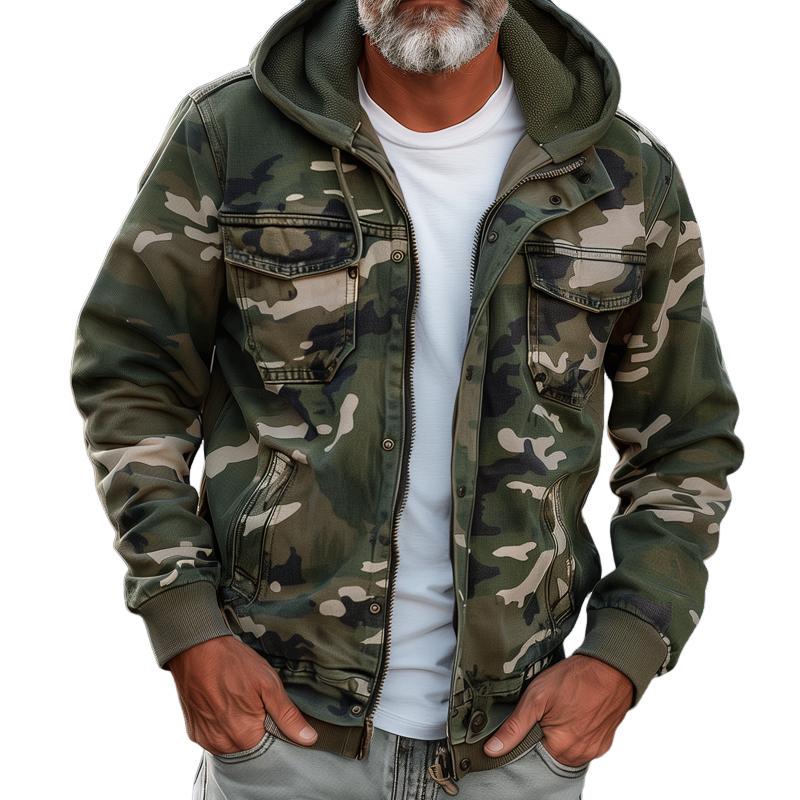 Crown Gentleman™ | Camouflage Hooded Multi-Pocket Cargo Jacket